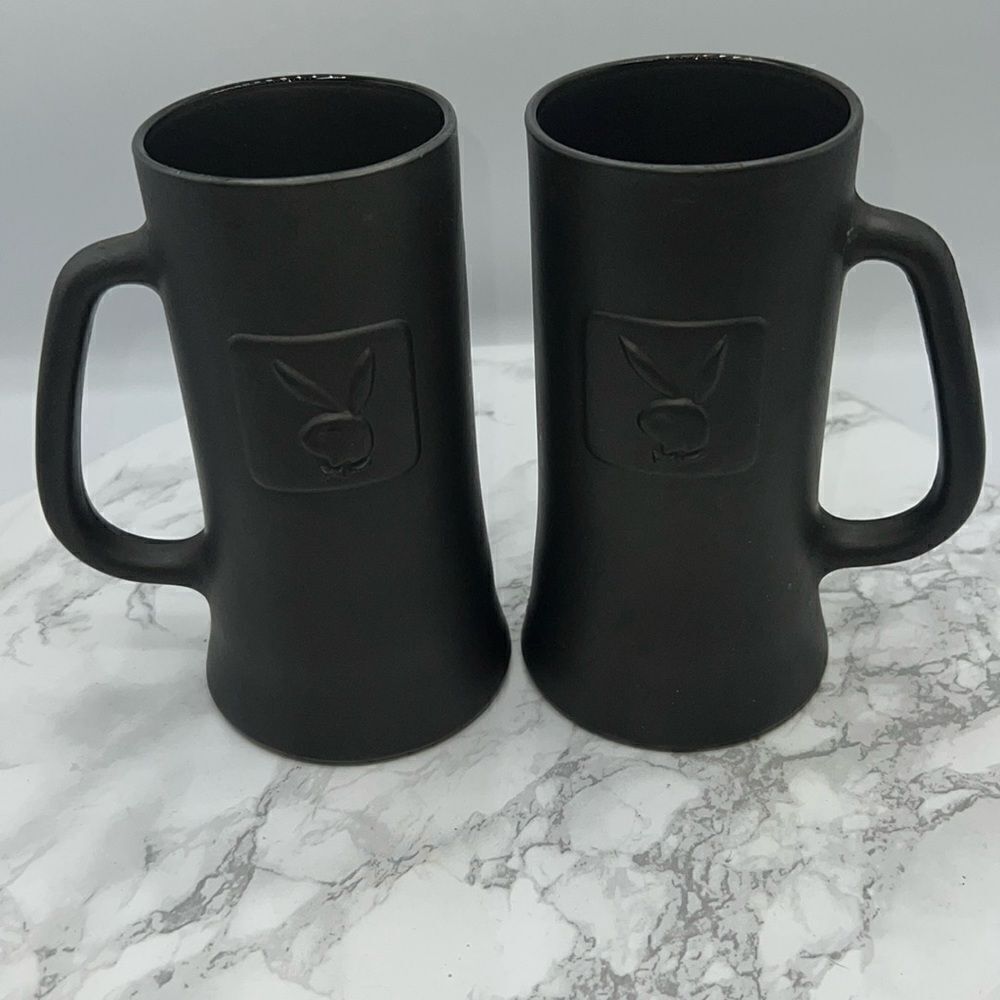 PLAYBOY Vintage Black Matte Glass Beer Mug-Set of 2